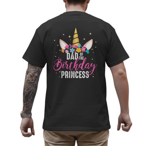 Dad Of The Birthday Princess Father Unicorn Birthday Men's Back Print T-Shirt - Father's Day Fun