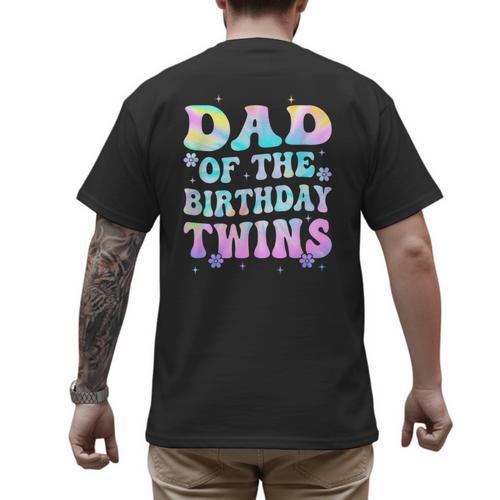 Dad Of The Birthday Twins Girls Kids Party Retro Bday Men's Back Print T-Shirt - Father's Day Fun