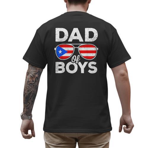 Dad Of Boys Fathers Day Retro Puerto Rico Flag Boricua Dad Men's Back Print T-Shirt - Father's Day Fun