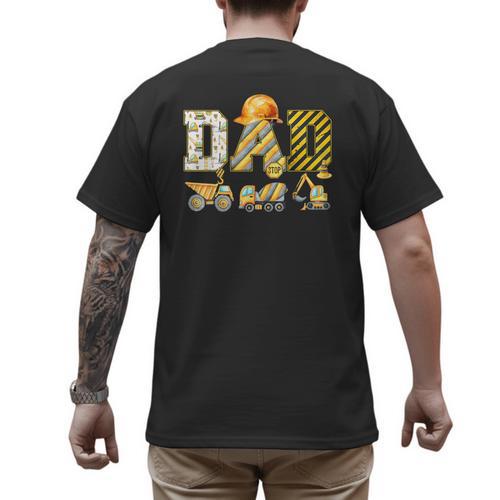 Dad Construction Excavator Kids Matching Family Party Men's Back Print T-Shirt - Father's Day Fun
