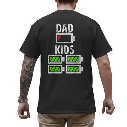 Dad Of Four Low Battery Father Of 4 Kids Dad Men's Back Print T-Shirt - Father's Day Fun
