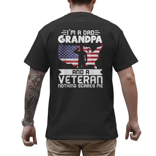 Dad Grandpa Veteran Nothing Scares Patriotic Veterans Day Men's Back Print T-Shirt - Father's Day Fun