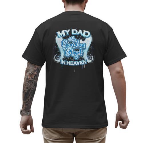 My Dad Is My Guardian Angel In Heaven Loss Father Memorial Men's Back Print T-Shirt - Father's Day Fun