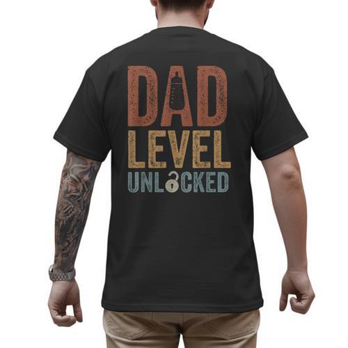 Dad Level Unlocked Father To Be New Daddy Men's Back Print T-Shirt - Father's Day Fun