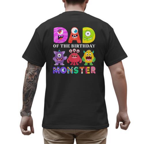 Dad Little Monster Kids 1st Birthday Party Family Monster Small Men's Back Print T-Shirt - Father's Day Fun