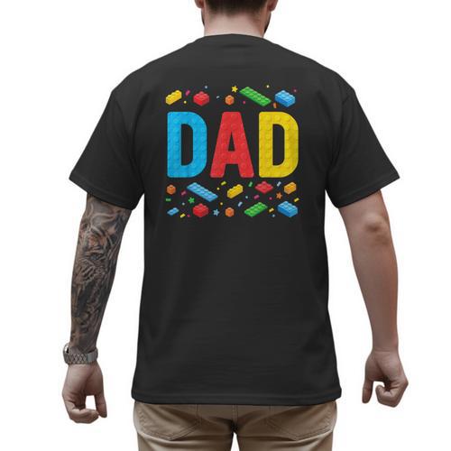 Dad Master Builder Building Bricks Blocks Family Fathers Day Men's Back Print T-Shirt - Father's Day Fun