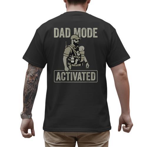 Dad Mode Activated Tactical Baby Carrier Military Father Men's Back Print T-Shirt - Father's Day Fun