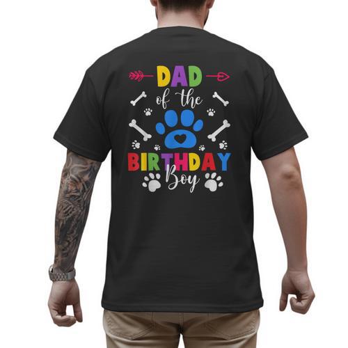 Dad And Mom Of The Birthday Boy Dog Paw Family Matching Men's Back Print T-Shirt - Father's Day Fun
