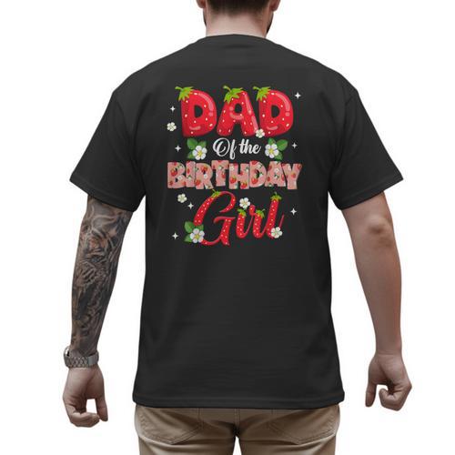 Dad And Mom Birthday Girl Strawberry Berry Sweet One Two Men's Back Print T-Shirt - Father's Day Fun