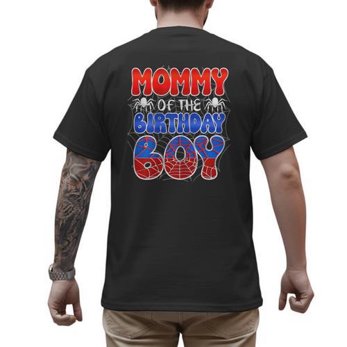 Dad And Mom Mommy Birthday Boy Spider Family Matching Men's Back Print T-Shirt - Father's Day Fun