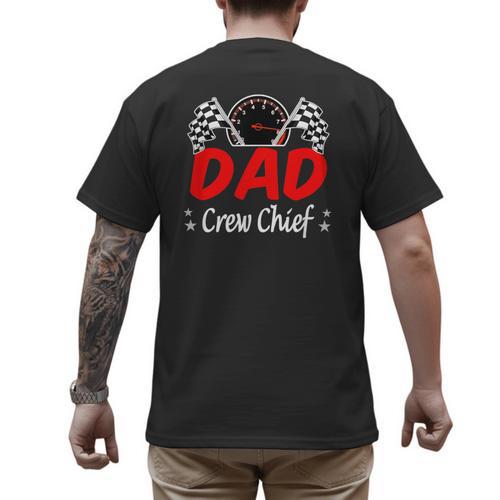 Dad Pit Crew Chief Racing Birthday Childs Party Fun Men's Back Print T-Shirt - Father's Day Fun
