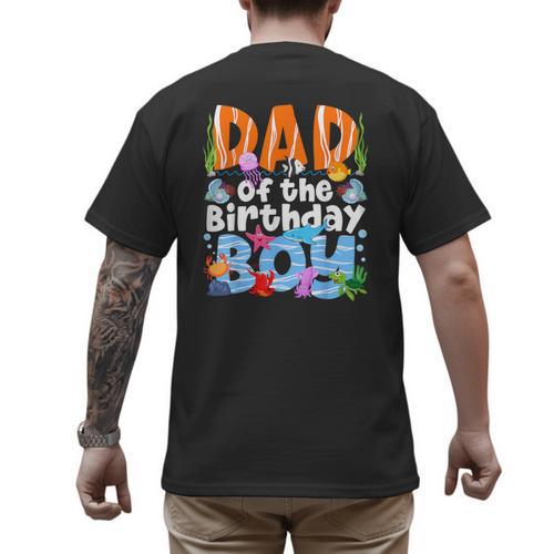 Dad Under Sea Birthday Party Boys Ocean Sea Animals Themed Men's Back Print T-Shirt - Father's Day Fun