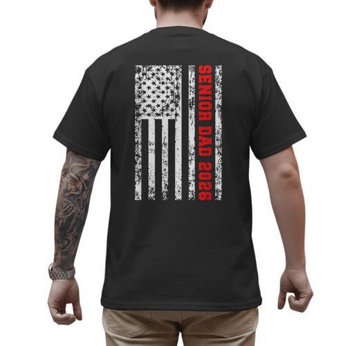 Dad Senior 2026 Proud Dad Of A Class Of 2026 Graduate Flag Men's Back Print T-Shirt - Father's Day Fun