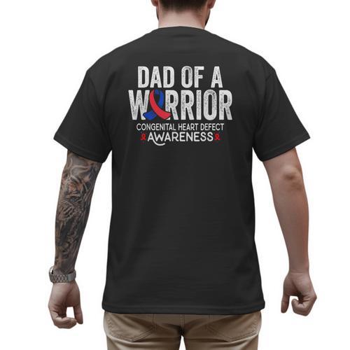 Dad Of a Warrior CHD Congenital Heart Defect Awareness CHD Men's Back Print T-Shirt - Father's Day Fun