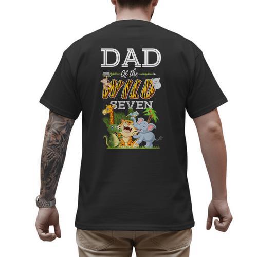 Dad Of The Wild Seven Animal Safari 7th Birthday Party Men's Back Print T-Shirt - Father's Day Fun