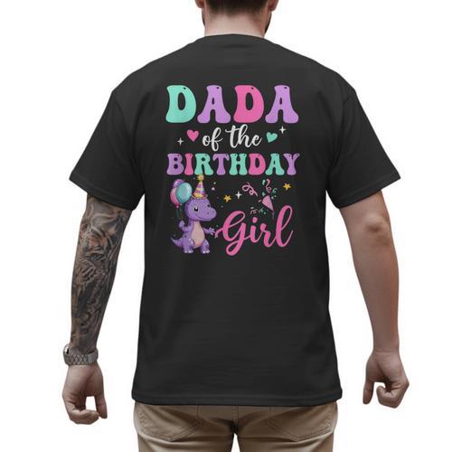 Dada Of The Birthday For Girl Dinosaur T-Rex Party Family Men's Back Print T-Shirt - Father's Day Fun