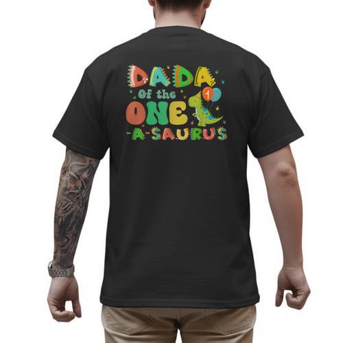 Dada Of The One-A-Saurus 1st Birthday Boy Dinosaur Family Men's Back Print T-Shirt - Father's Day Fun