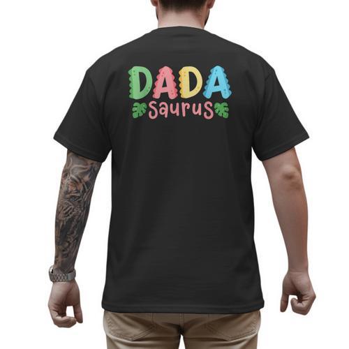 Dada Saurus Kids Dinosaur Birthday Party Family Matching Men's Back Print T-Shirt - Father's Day Fun
