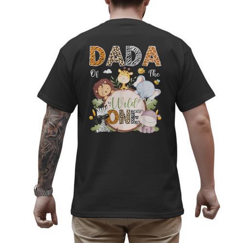 Dada Of The Wild One 1St Birthday Safari Jungle Animals Men's Back Print T-Shirt - Father's Day Fun