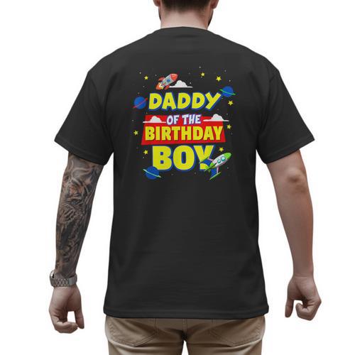 Daddy Of The Birthday Astronaut Boy Outer Space Theme Party Men's Back Print T-Shirt - Father's Day Fun