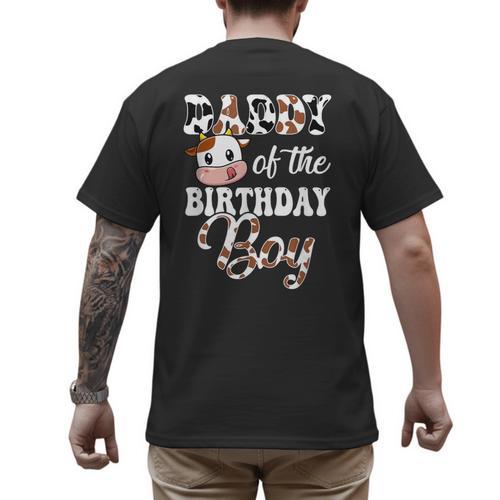 Daddy Of The Birthday Boy Cow Farm 1St Birthday Boy Men's Back Print T-Shirt - Father's Day Fun