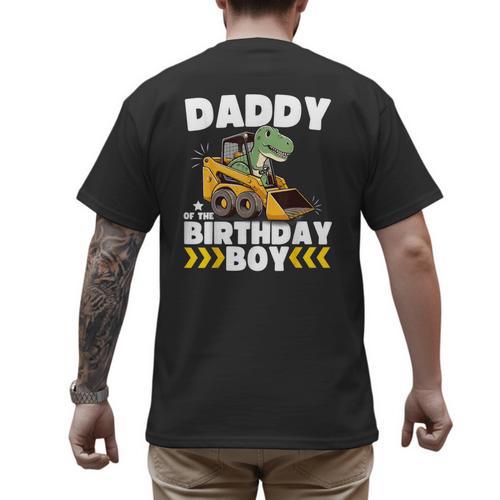 Daddy Of The Birthday Boy Dinosaur Construction Worker Truck Men's Back Print T-Shirt - Father's Day Fun