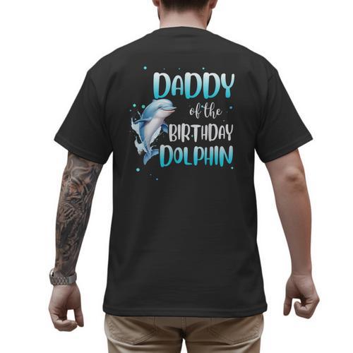 Daddy Of The Birthday Dolphin Family Matching Party Squad Men's Back Print T-Shirt - Father's Day Fun