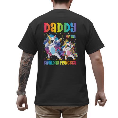 Daddy Of The Birthday Girl Dabbing Princess Unicorn Dad Men's Back Print T-Shirt - Father's Day Fun