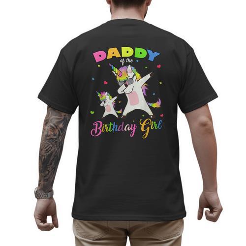 Daddy Of The Birthday Girl Dabbing Unicorn Princess And Dad Men's Back Print T-Shirt - Father's Day Fun