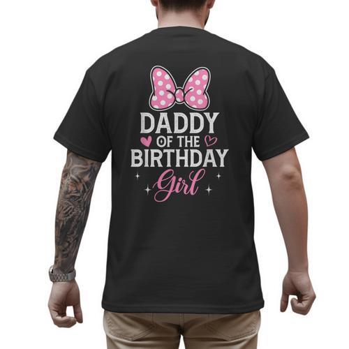 Daddy Of The Birthday Girl Pink Bow Birthday Family Matching Men's Back Print T-Shirt - Father's Day Fun