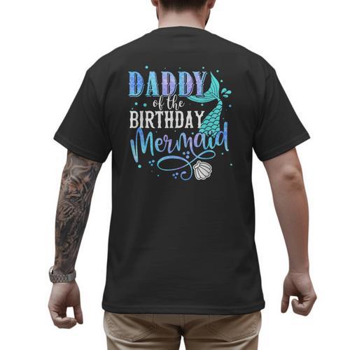 Daddy Of The Birthday Mermaid Family Matching Dad Papa Men's Back Print T-Shirt - Father's Day Fun