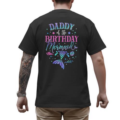 Daddy Of The Birthday Mermaid Party Matching Family Dad Men's Back Print T-Shirt - Father's Day Fun