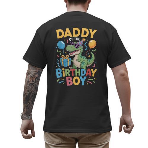 Daddy Of The Birthday Party Outfit Dinosaur Squad Dad Men's Back Print T-Shirt - Father's Day Fun
