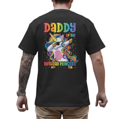 Daddy Of The Birthday Princess Girl Dabbing Unicorn Dad Men's Back Print T-Shirt - Father's Day Fun