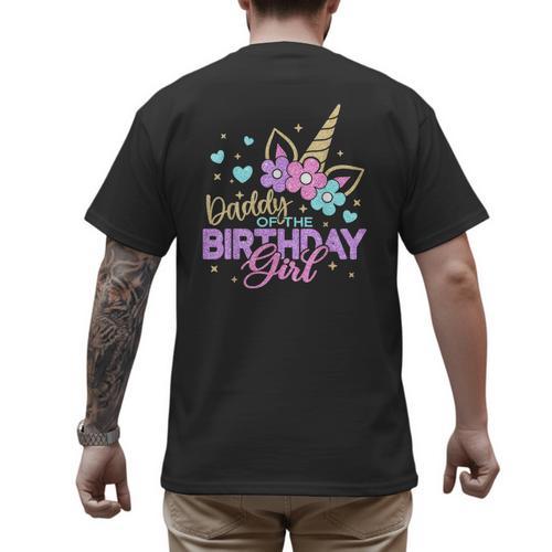 Daddy Of The Birthday Princess Girl Dad Unicorn Bday Party Men's Back Print T-Shirt - Father's Day Fun