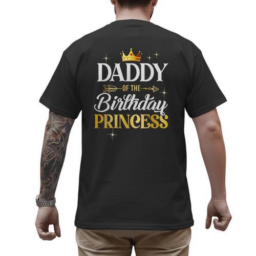Daddy Of The Birthday Princess Girl Party Matching Family Men's Back Print T-Shirt - Father's Day Fun