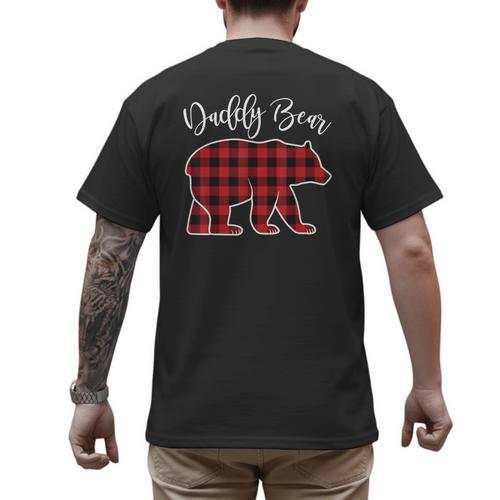 Daddy Dad Bear Pajama Red Buffalo Xmas Family Christmas Men's Back Print T-Shirt - Father's Day Fun