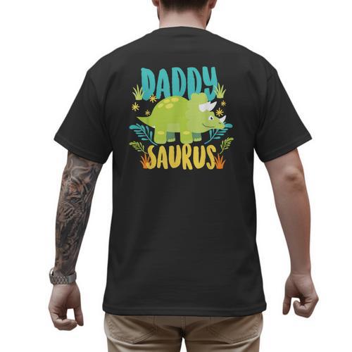 Daddy Dad Saurus Rex Dinosaur Dino For Father Men's Back Print T-Shirt - Father's Day Fun