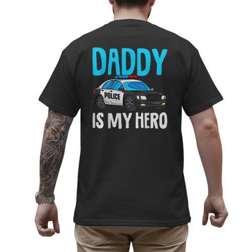 Daddy Is My Hero Police Toddler Police Officer Cop Boys Kids Men's Back Print T-Shirt - Father's Day Fun