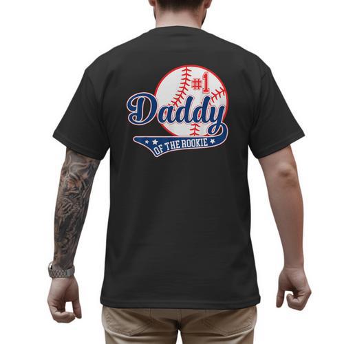Daddy Of Rookie 1st Birthday Baseball Theme Matching Party Men's Back Print T-Shirt - Father's Day Fun