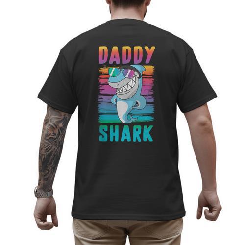 Daddy Shark Retro Vintage Dad Men's Back Print T-Shirt - Father's Day Fun