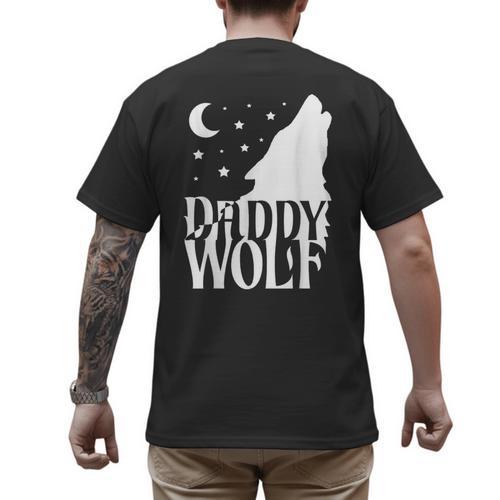 Daddy Wolf Matching Family Tribe Wolves Moon Men's Back Print T-Shirt - Father's Day Fun