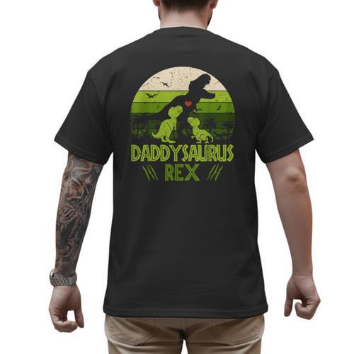 Daddysaurus Rex 2 Kids Sunset Tshirt For Fathers Day Men's Back Print T-Shirt - Father's Day Fun