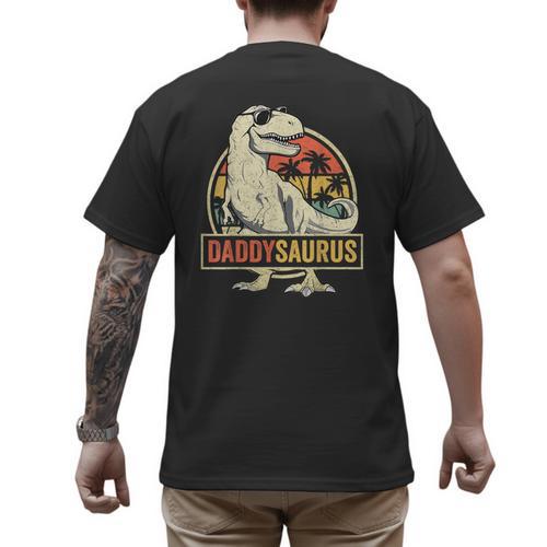Daddysaurus Shirt T-Rex Dad Dinosaur Men's Back Print T-Shirt - Father's Day Fun