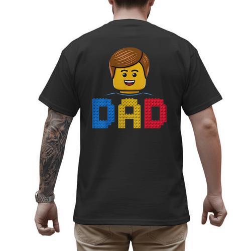 Family Dad Master Builder Building Bricks Blocks Fathers Day Men's Back Print T-Shirt - Father's Day Fun
