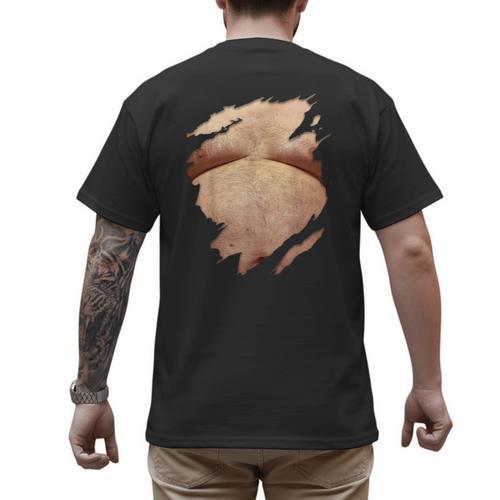 Fat Hairy Guy Big Stomach & Man Boobs Fat Dad BOD Men's Back Print T-Shirt - Father's Day Fun