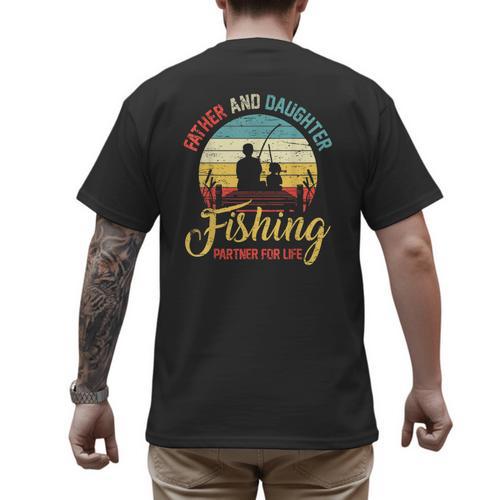 Father Daughter Fishing Partner For Life Retro Matching Dad Men's Back Print T-Shirt - Father's Day Fun