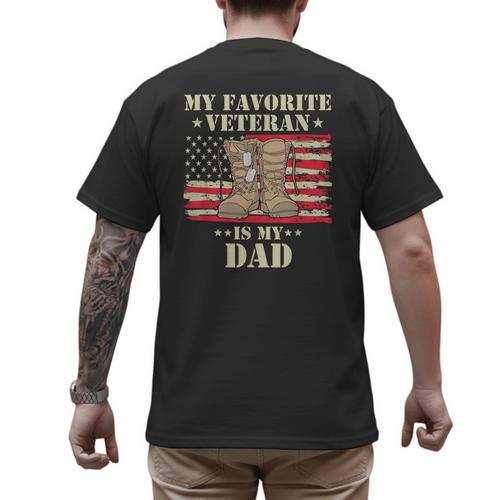 Father Veterans Day My Favorite Veteran Is My Dad Proud Kids Men's Back Print T-Shirt - Father's Day Fun