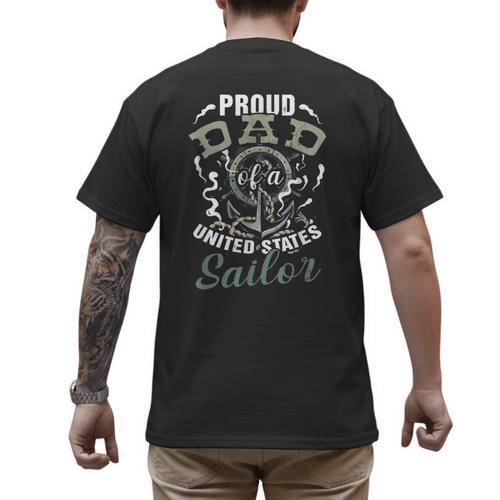Fathers Day Proud Dad Of A United States Anchor Sailor Men's Back Print T-Shirt - Father's Day Fun