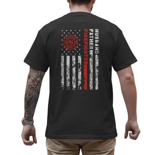Firefighter Husband Father Fireman For Dad Men's Back Print T-Shirt - Father's Day Fun